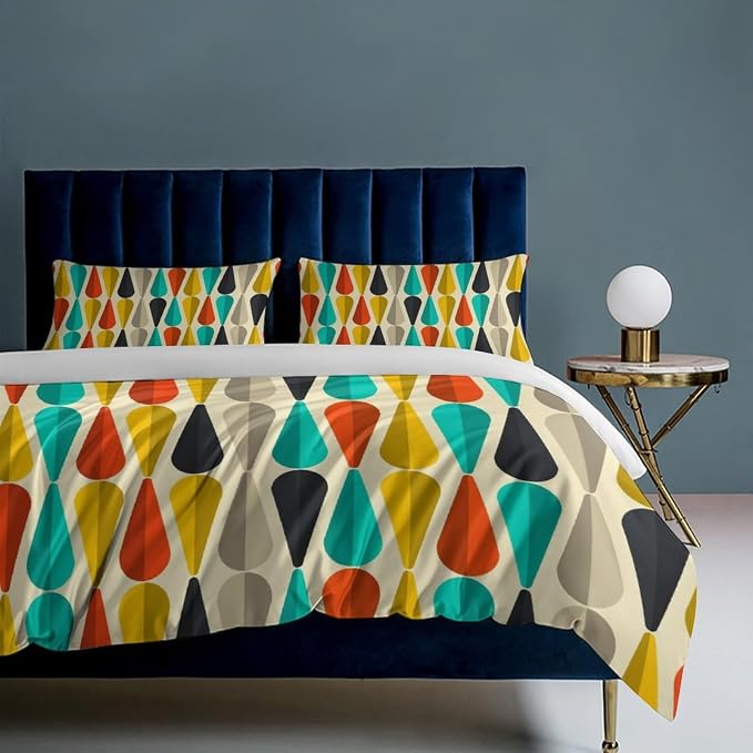 Mid Century Duvet Cover Sets Aesthetic Abstract Geometric Mid Century Retro Printed Lightweight Soft Quilt Cover Minimalist Soft Microfiber 3 Piece (1 Duvet Cover 79x90in + 2 Pillow Sham 20x30in)