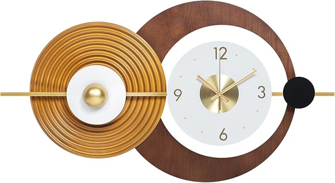 Wall Clock Modern Battery Operated Big Clocks Metal and Wooden Nordic Style Large Brown Wall Watch Decorative Timepiece Perfect for Home,Living,Bedroom 23X15inch