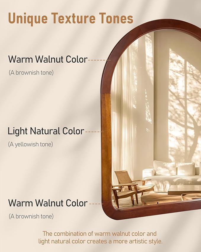 Arched Mirror 22 x 30 Inch,Brown Wood Rustic Bathroom Tempered Wall Mirror with Wood Frame,Round Corner Arch Farmhouse Wooden Vanity Mirror for Living Room,Entryway or Bedroom(Walnut Brown)