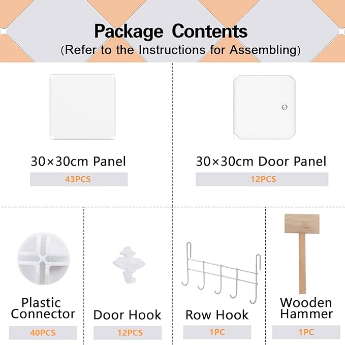 C&AHOME Cube Storage Organizer with Doors, 12-Cube Shelves, Closet Cabinet, DIY Plastic Modular Bookshelf Ideal for Home, Living Room, 36.6”L x 12.4”W x 48.4”H Milky USHS3012M-DOOR