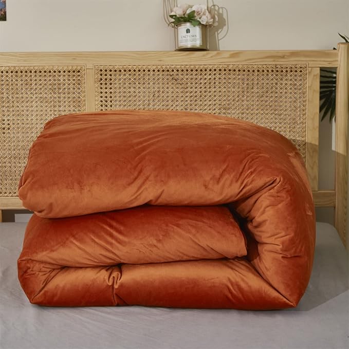 Pureant Burnt Orange Fluffy Comforter Set Queen Rust Velvet Bedding Comforter Sets for Women Girls Solid Terracotta Flannel Blankets Plain Rust Caramel Queen Size Comforter Modern Reddish Brown Bed