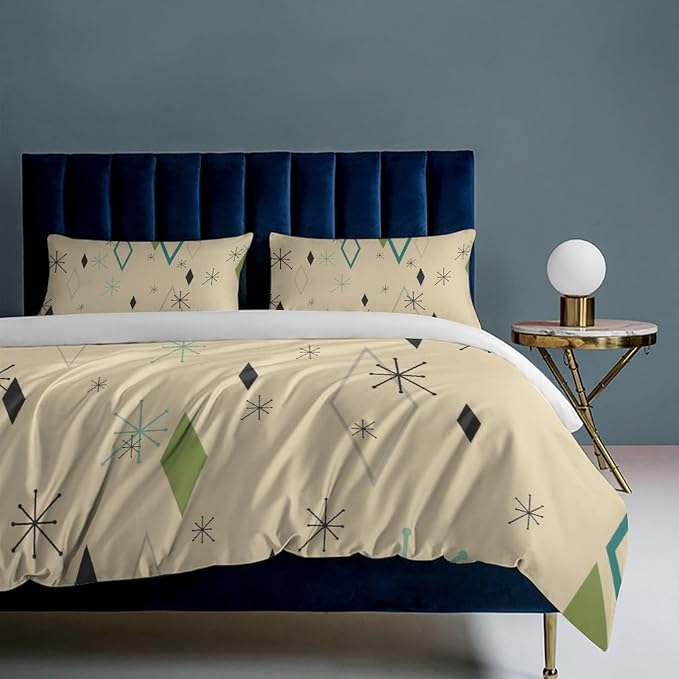 Modern Mid Century Duvet Cover, Vintage Geometry Bedding Sets Soft Comforter Cover,Aesthetic Abstract Art Bedding 3 Piece (1 Duvet Cover 86"x70" + 2 Pillow Sham 20"x30")