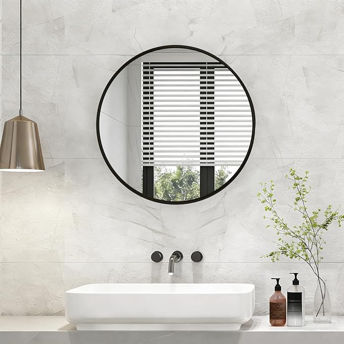 NEWBULIG Wall Mirror, Bathroom Mirror for Over Sink, Matte Metal Framed Vanity Mirror, Wall Decor for Bedroom, Tempered Glass