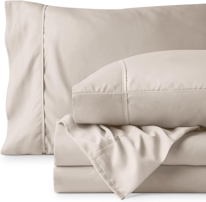 Bare Home Split Head Flex King Sheet Set - 1800 Ultra-Soft Microfiber Bed Sheets - Double Brushed - Deep Pockets - Easy Fit - 4 Piece Set - Bedding Sheets & Pillowcases (Wheat)