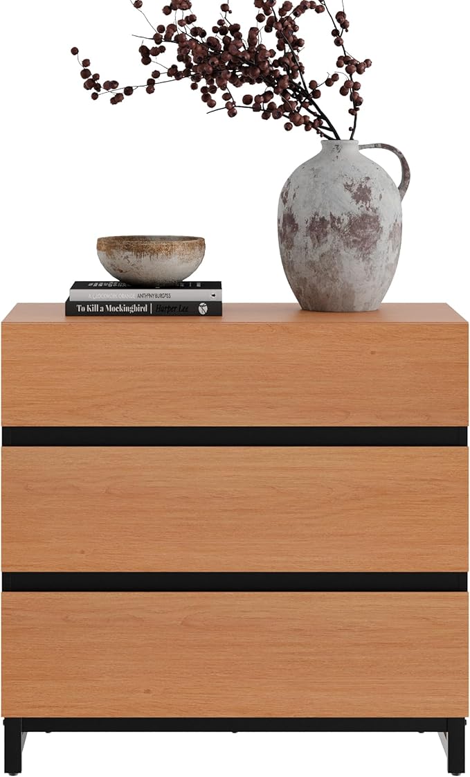 WAMPAT Dresser for Bedroom, Closet Organizers and Storage with 3 Drawers, Chest of Drawers with Metal Base, Modern Wood Dresser for Living Room, Hallway, Entryway, Mocha