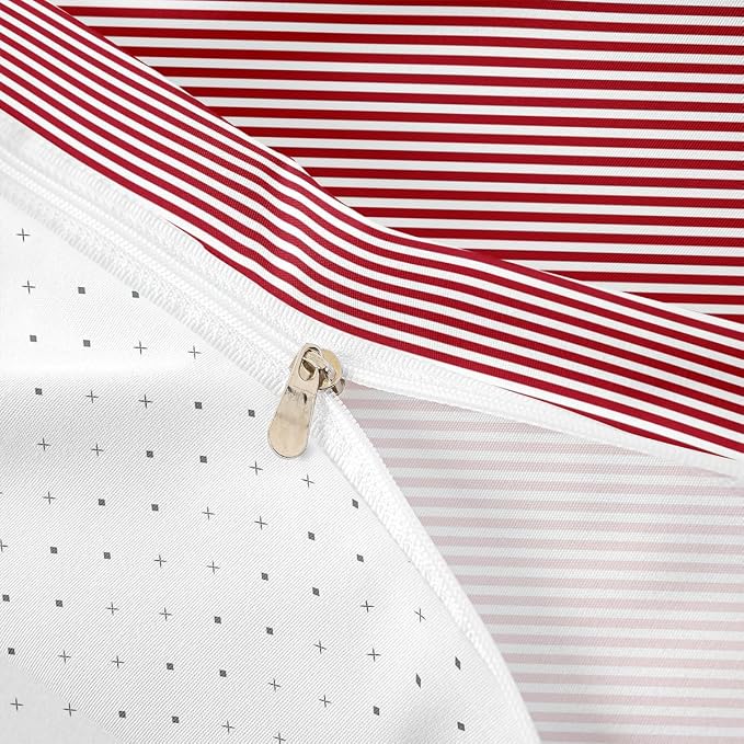 Erosebridal Striped Toddler Duvet Cover Red and White Geometric Stripe Comforter Cover for Kids Teens | Farmhouse Ticking Stripes Bedding Set Horizontal Stripes Modern Abstract Bed Set