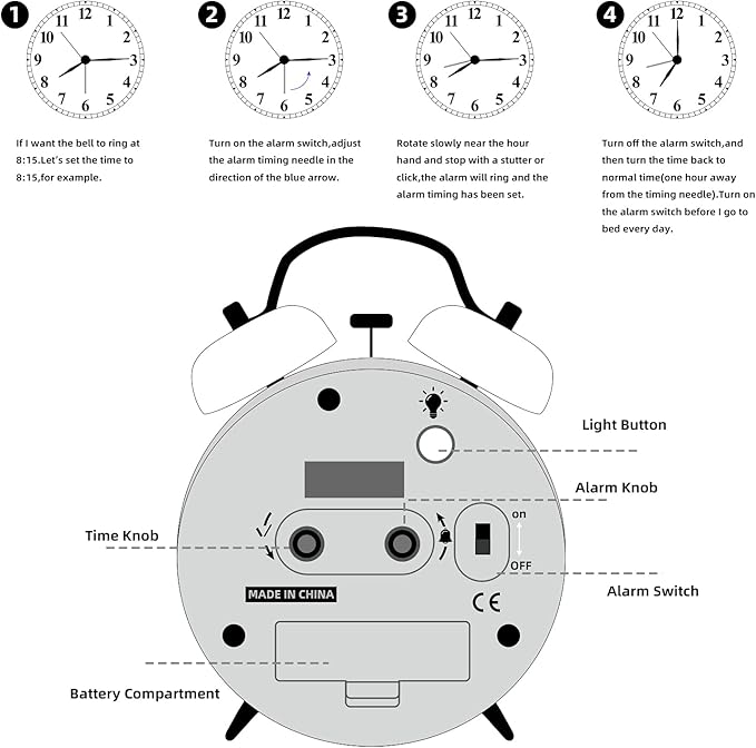 FLOITTUY Loud Alarm for Deep Sleepers 4'' Retro & Fashionable Twin Bell Alarm Clock with Backlight for Bedroom and Home Decoration(Deep Emerald)