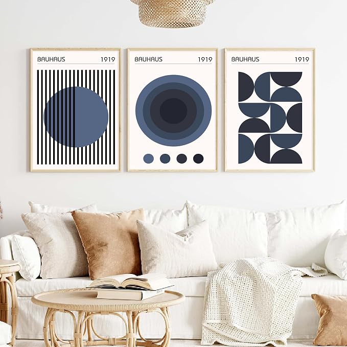 Minimalist Geometric Wall Art Bauhaus Exhibition Poster Abstract Shape Prints Mid Century Modern Artwork Boho Modern Pictures Abstract Geometric Painting Blue Bauhaus Poster for Room 16x24in Unframed
