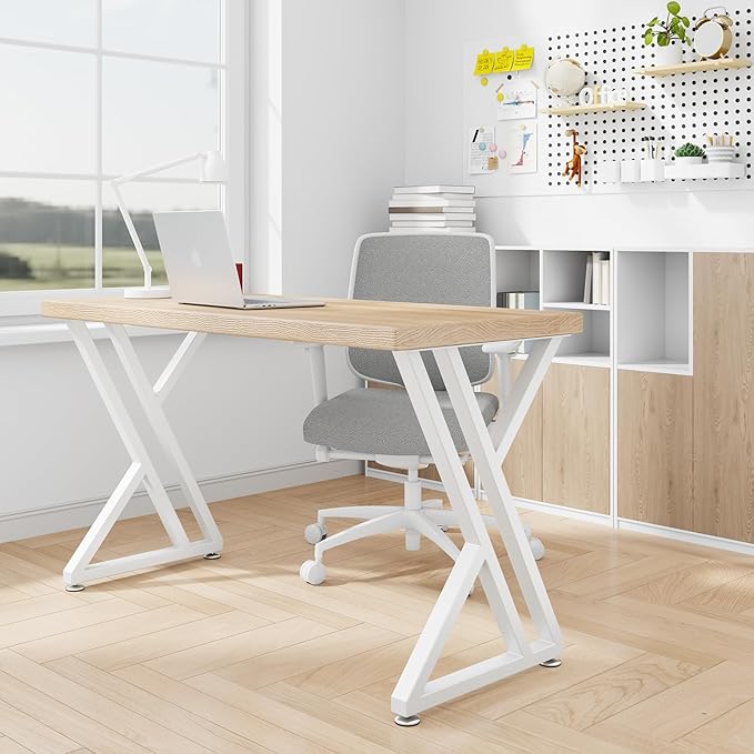 Metal Table Legs 28" H x 20" W Furniture Desk Bench Dining Table Legs with Adjustable Feet Z Shape Heavy Duty Desk Base Set of 2 Silvery