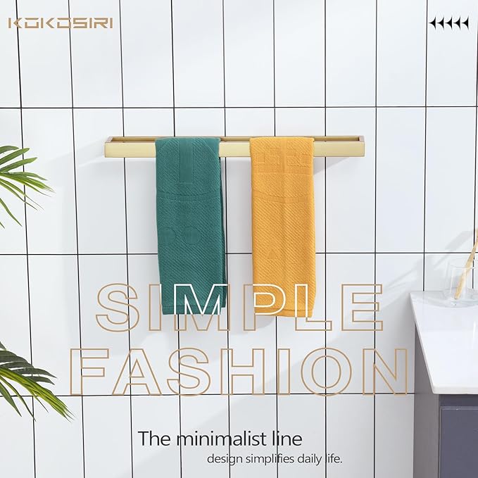 KOKOSIRI Towel Bar Brushed Gold Bath Towel Holder 20 Inch Kitchen Towel Hanger Rack Stainless Steel Bathroom Hardware Wall Mounted, 1 Pack B4008BG-L20