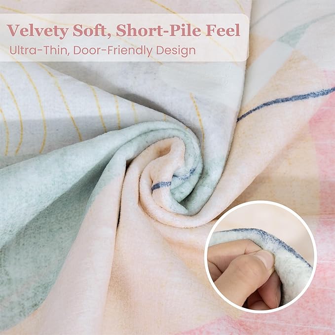 MUJOO Washable 8x10 Area Rugs for Living Room Bedroom Dining Room Large Boho Non Slip Carpet Indoor Mid Century Modern Abstract Botanical Geometric Pink