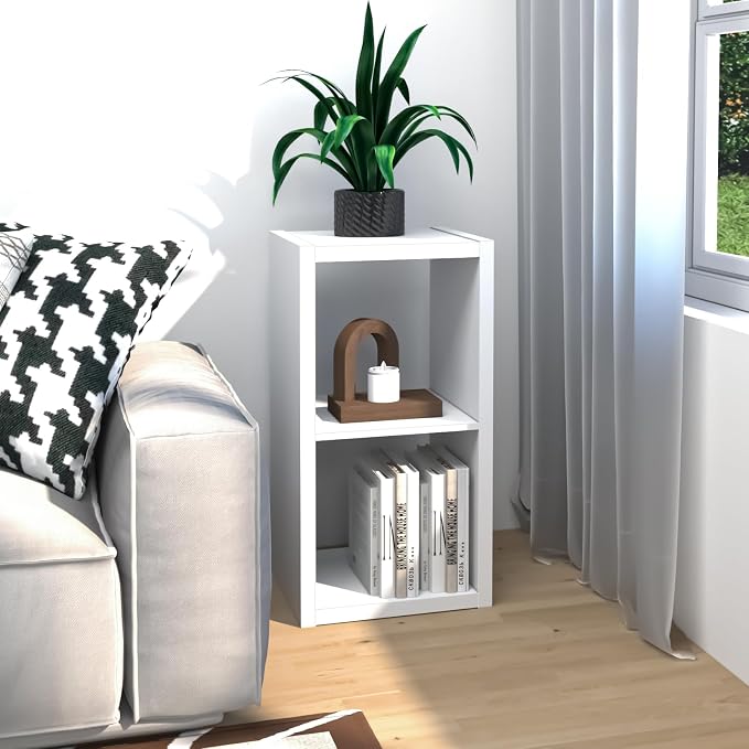 Endearing Limons【2026 Wooden Thick Border 2 Cube Shelf Storage Organizer with Anti-Tipping Kits + Reversible Open Back Bookcase (11 * 11 Unit Cell White)