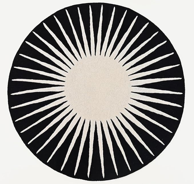 Restoration and Renovation Modern Round Area Rug – Hand-Tufted with 100% NZ Wool, Thick & Soft Circular Carpet for Living Room, Bedroom & Dining Room Decor (Black, 4' Round)