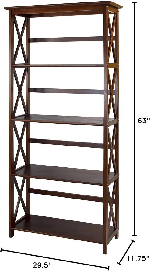 Montego 5-Shelf Bookcase-Walnut