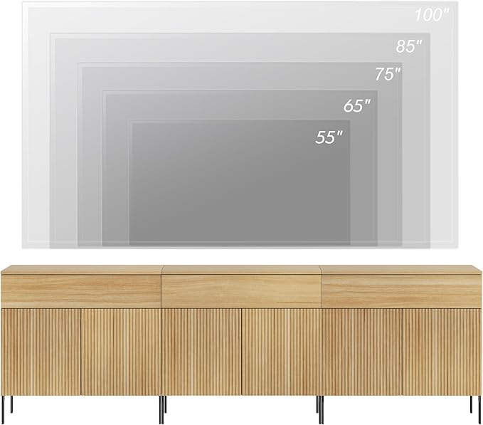WAMPAT 94.5" W Large Sideboard Buffet Cabinet with Storage,3 in 1 Fluted Sideboard Buffet with 6 Doors, Wooden Buffet Table, Coffee Bar Wine Bar Cabinet for Kitchen, Dining Room, Living Room, Oak