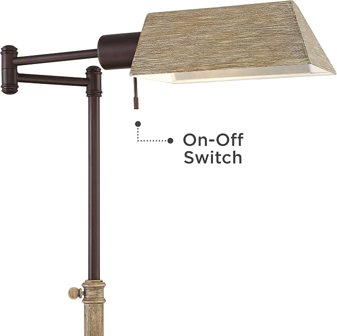Regency Hill Jenson Rustic Farmhouse Industrial Swing Arm Pharmacy Floor Lamp Standing 54" Tall Bronze Faux Wood Adjustable Height Task Lighting for Cottage Core Living Room Reading House Bedroom