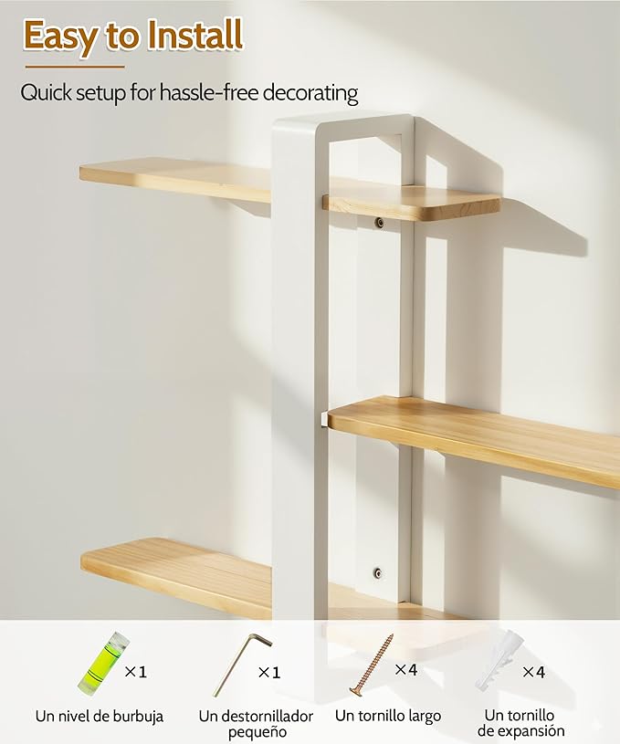 SUMGAR Floating Shelves White for Wall Mounted Shelving Unit All Pine Wood 3 Tier Large Shelf for Bedroom Living Room Office Bathroom Home Decoration Storage Plant Photo Display Modern 20in