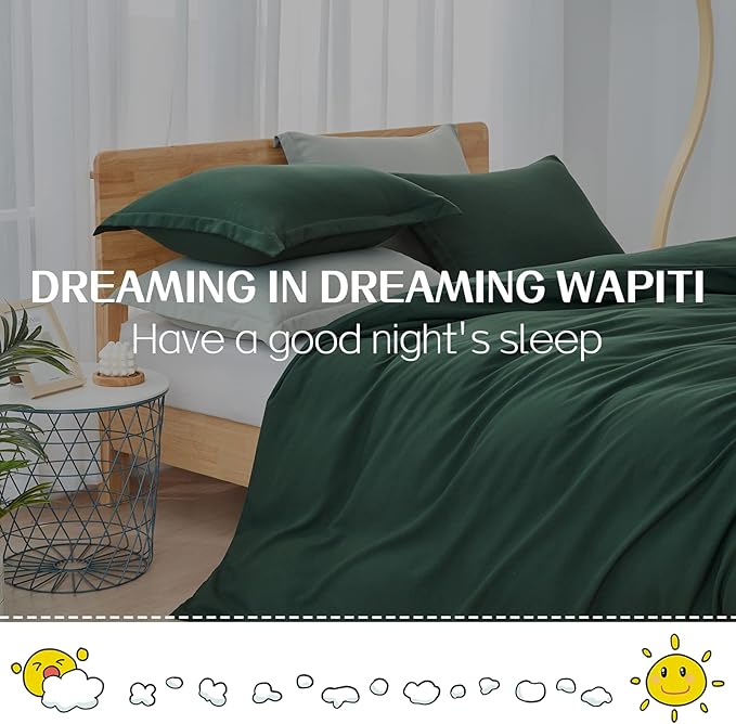 Dreaming Wapiti Duvet Cover King,Washed Microfiber King Size Dark Green Duvet Cover Set,Solid Color - Soft and Breathable with Zipper Closure & Corner Ties (Dark Green, King)