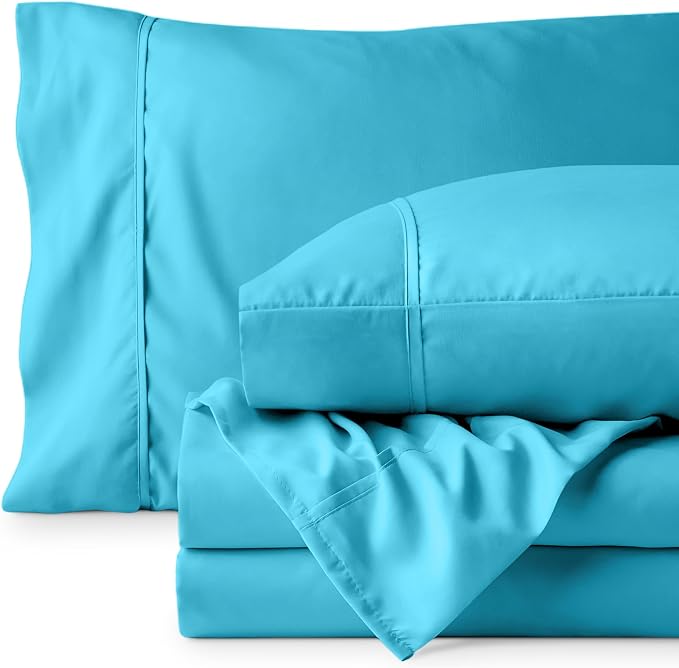 Bare Home Split King Sheet Set - 1800 Ultra-Soft Microfiber Bed Sheets - Double Brushed - Deep Pockets - Easy Fit - 5 Piece Set - Bedding Sheets & Pillowcases (Split King, Aqua)