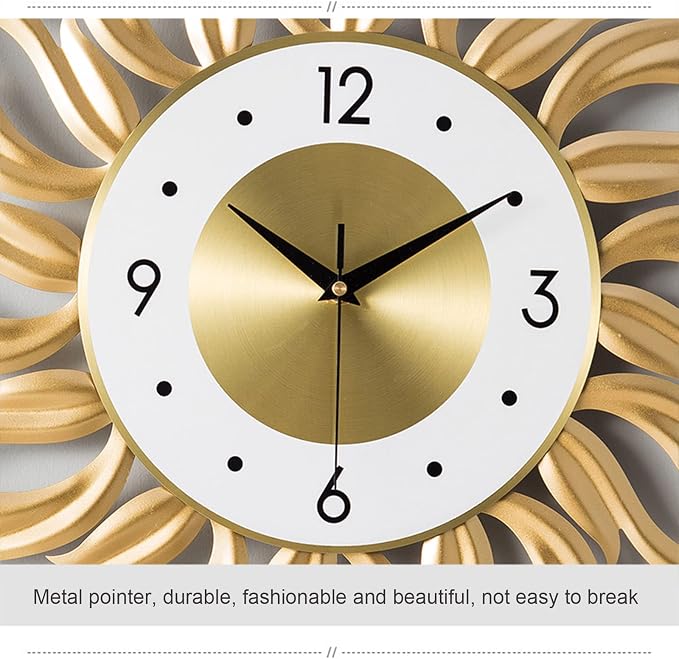 Large Sunburst Wall Clocks for Living Room Fashion Metal 3D Art Flame Design Silent Non Ticking Quartz Clock Creativity Wall Watches Gold 60CM