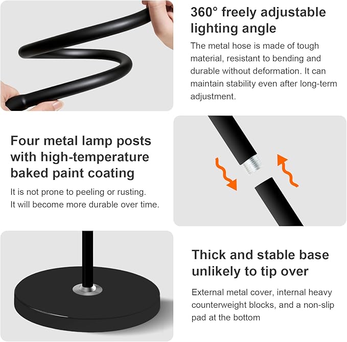 Bright 24W Dimmable LED Floor Lamps with Remote Adjustable Gooseneck Standing Light for Reading Makeup Tattoo Lash Extensions Black Modern Smart Tall Lamp Living Room Bedroom Office