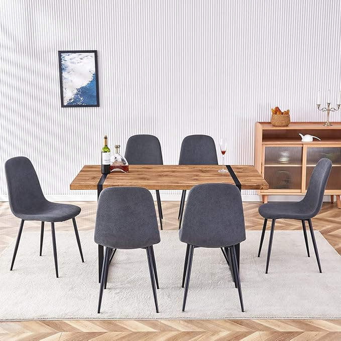 Dining Table Set for 6,Dinner Table Set for 6,55'' Kitchen Table and Suede Nap Fabic Chairs Set of 6,7 Piece Dining Table Set for Kitchen Dining Room