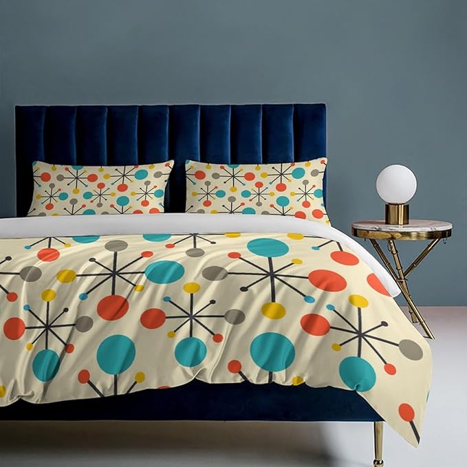 Mid Century Duvet Cover Sets Aesthetic Abstract Geometric Mid Century Retro Printed Lightweight Soft Quilt Cover Minimalist Soft Microfiber 3 Piece (1 Duvet Cover 90x102in + 2 Pillow Sham 20x30in)