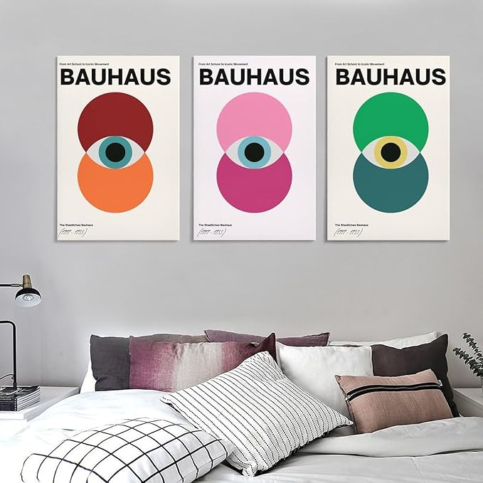 9W Bauhaus Poster Abstract Canvas Wall Art Set of 3 Modern Boho Decor For Bedroom Livingroom Frame-style 20x30inch(50x75cm)