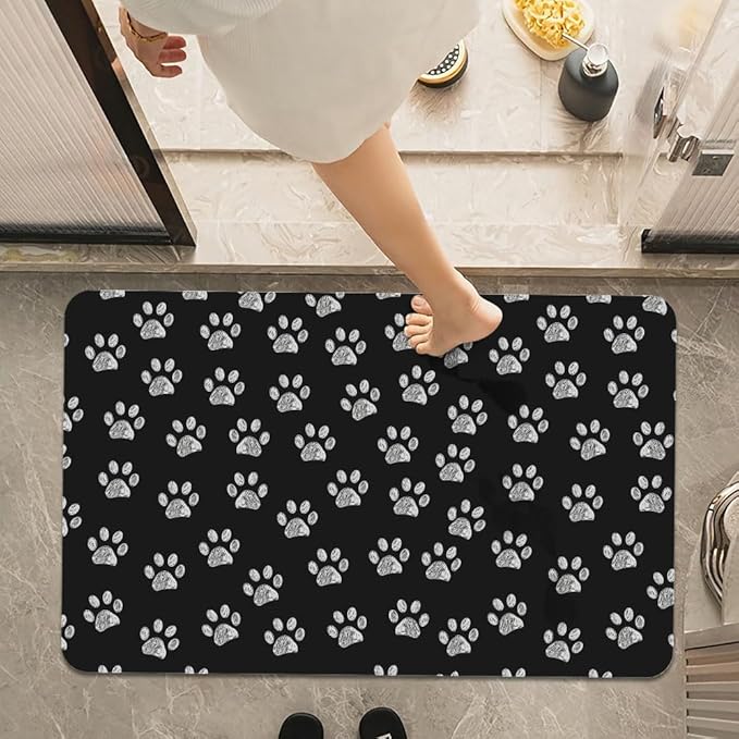 Bath Mat Rug,White Doodle paw Prints Non Slip Quick Dry Super Absorbent Thin Bathroom Rugs Fit Under Door-Easy to Clean Bathroom Floor Mats-Shower Rug for Shower Sink Bathtub(20" x 31"in)