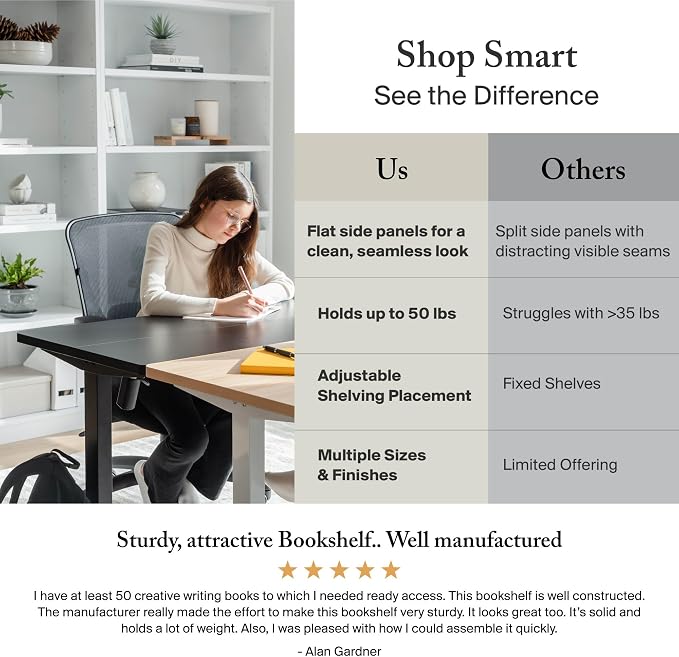 Bush Home Tall 5 Shelf Bookcase, Large Open Bookshelf, Sturdy Display Cabinet for Living Room or Home Office, Cabot Collection, Heather Gray