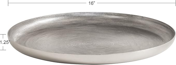 Kate and Laurel Stovring Round Modern Decorative Tray; 17 Inch Diameter; Silver; Contemporary Decor Tray for Serving; Storage; and Display