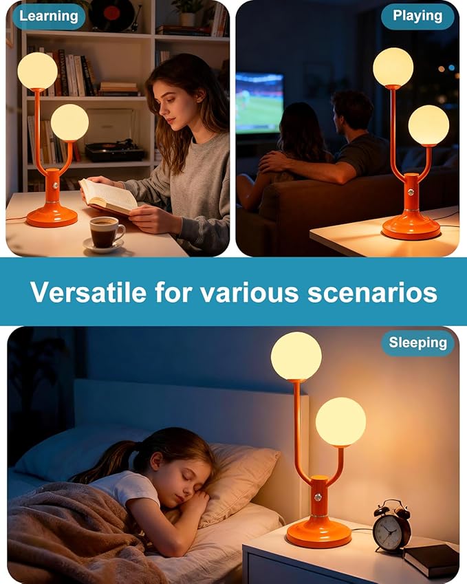 Lightdot Globe Table Lamp for Bedroom Mid Century Modern Orange Small Desk Lamp Dimmable 3000K Warmwhite Bulbs Included Nightstands Bedside Lamp for Living Room Home Office