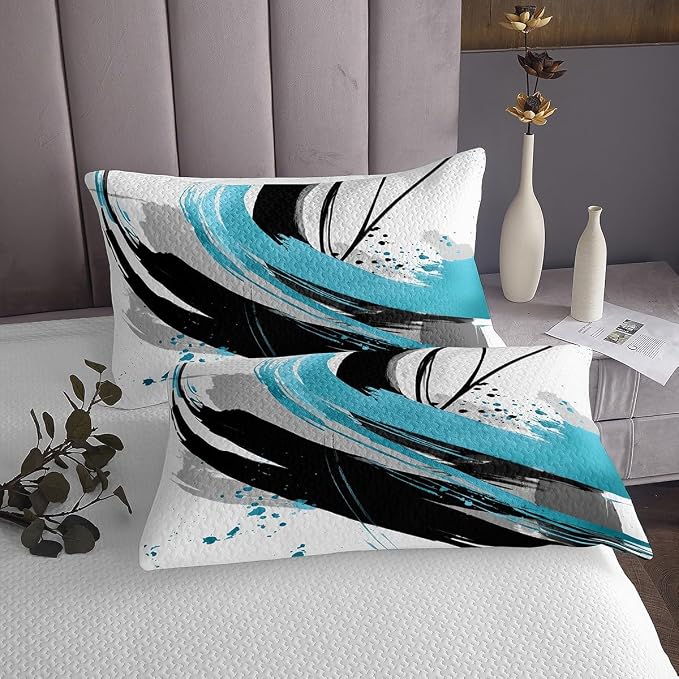 Erosebridal Black Blue Geometric Decorative Quilt Set King - Geometric Boho Abstract Coverlet Set Striped Bed Sets for Boys Adults Girls Minimalists Graffiti Aesthetic Lines Bedding Sets