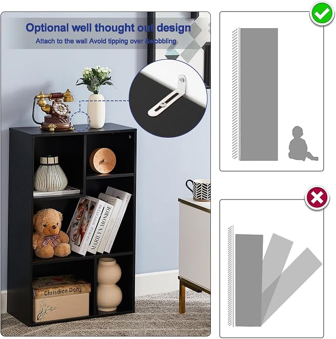 VECELO 5 Cube Modern Bookcases, 3 Tier Bookshelves,31 Inch High Cubby Storage Organizer,Shelf Hight Up to 12.8 Inches Suit for Most Books,Vertical or Horizontal Use Available,Vintage Black