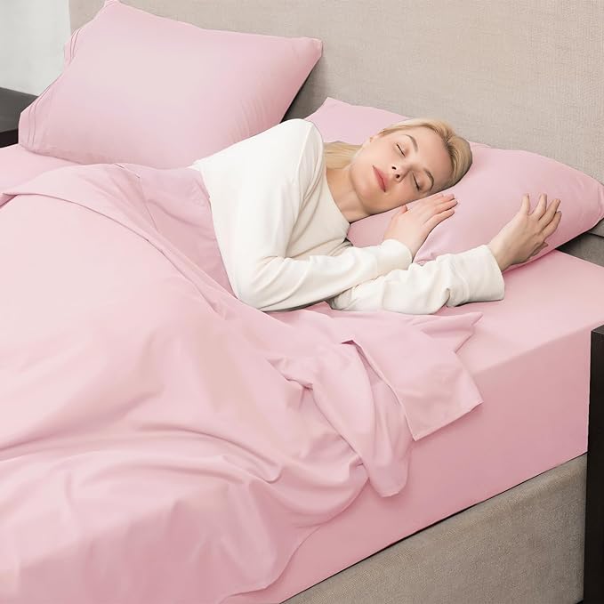 Mejoroom Full Size Sheet Set - Soft Microfiber Bed Sheets - Deep Pocket Fitted Sheet, Breathable, Wrinkle & Fade Resistant - 4 Piece (Full, Blush Pink)