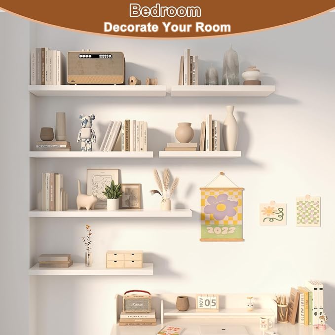 Large Floating Shelves for Wall 1 Pack Deep Floating Shelves No Drilling Accessories Included Deep Wall Shelves for Living Room Kitchen Farmhouse 48" W x 12" D x 1.2" H White