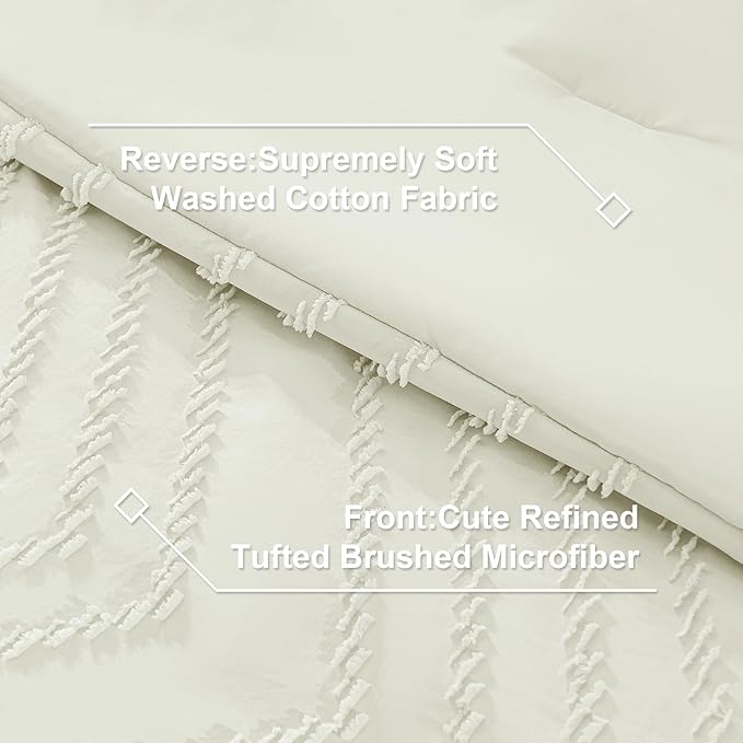 Litanika Ivory California King Size Comforter Set with Sheets - 7 Pieces Bed in a Bag California King Boho Tufted Complete Bedding Sets with Comforter, Sheets, Pillowcases & Shams
