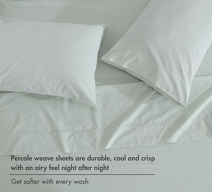 RUVANTI 100% Cotton Percale Sheets Queen Size 6 Piece Set, Cooling Bed Sheets for Hot Sleepers, Deep Pocket 16”, Breathable Lightweight & Durable, Crisp Hotel Style Sheets, Aqua Glass