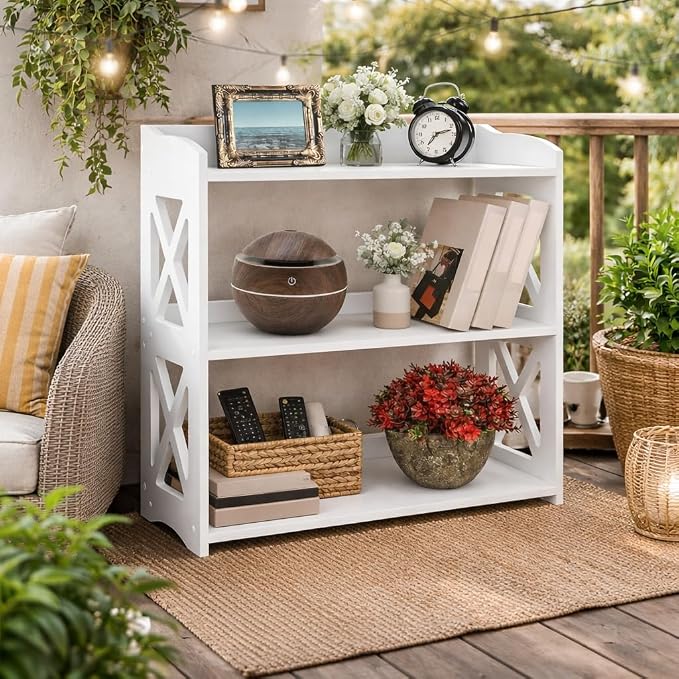 White Bookshelf, Small Bookshelf for Small Spaces, White Bookcase for Bedroom, Small Book Shelf Bedroom, Living Room and Office (White, 3 Tier)
