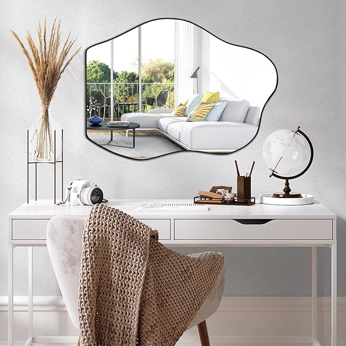 POZINO Irregular Mirror, Asymmetrical Mirror, Black Squiggly Mirrors, Morden Unique Shape Mirrors for Bathroom Living Room Bedroom Entryway Home Decor, 32"x24"