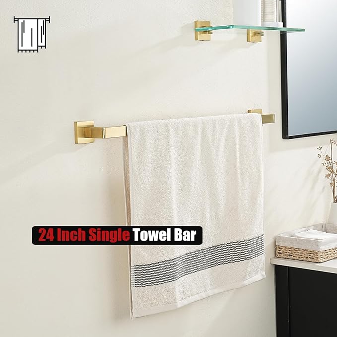 JQK Gold Towel Bar, Rounded Edges 29.41 Inch Towel Rack, 304 Stainless Steel Bathroom Wall Mount, Useable Length 27 Inch, TB250L27-BG