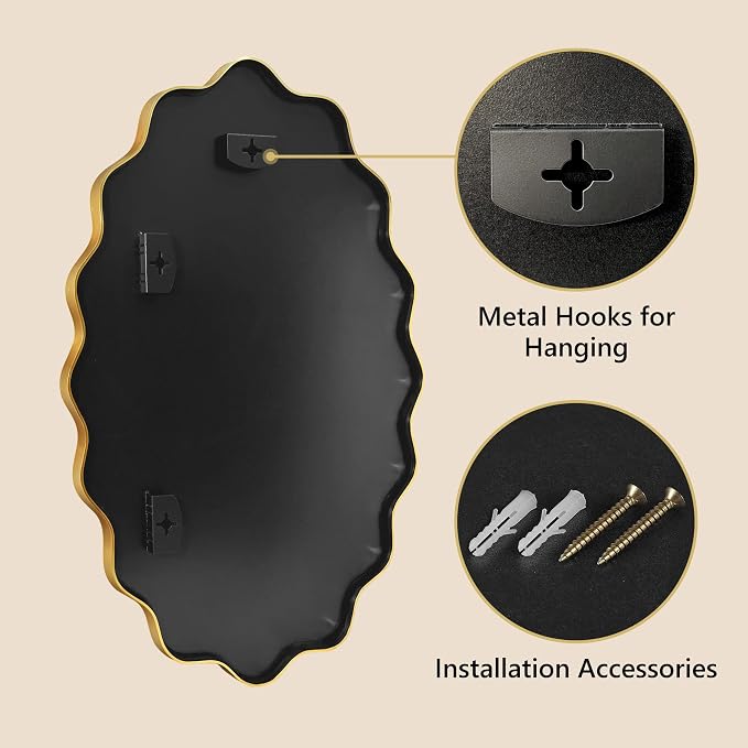 Oval Wavy Wall Mirror -Irregular Wall Mirror with Gold Asymmetrical Aluminum Alloy Frame,24"x36" Decorative Wall Mirrors for Bathroom, Bedroom, Living Room, Dining Room,Entryway