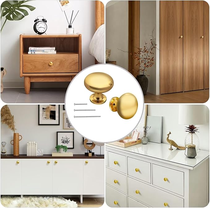 Polished Brass Cabinet Knobs 20 Pack, Solid Gold Round Knob for Drawers Dresser, 1 1/5 Diameter Pull Handle