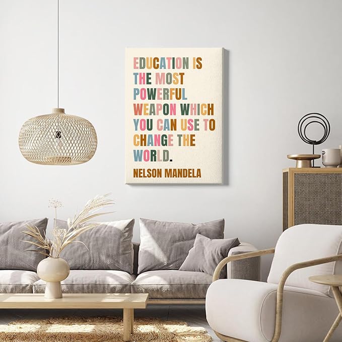 Nelson Mandela Painting Inspirational Word Wall Art Education Quote Poster Motivational Artwork Positive Canvas Wall Art Modern Educational Posters Colorful Inspirational Canvas 16x24inch Framed