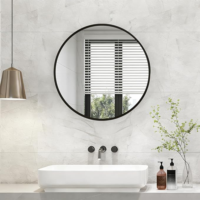 NEWBULIG Wall Mirror, Bathroom Mirror for Over Sink, Matte Metal Framed Vanity Mirror, Wall Decor for Bedroom, Tempered Glass