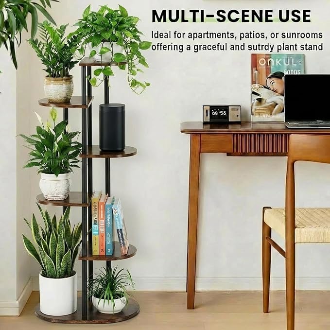 Tiered Plant Stand Indoor, Tall 6 Tier 7 Potted Wooden Plant Shelf for Multiple Flower Plants, Multi Corner Metal Plant Holder Indoor for Patio Garden Patent Design Living Room Balcony Bedroom, Rustic Brown