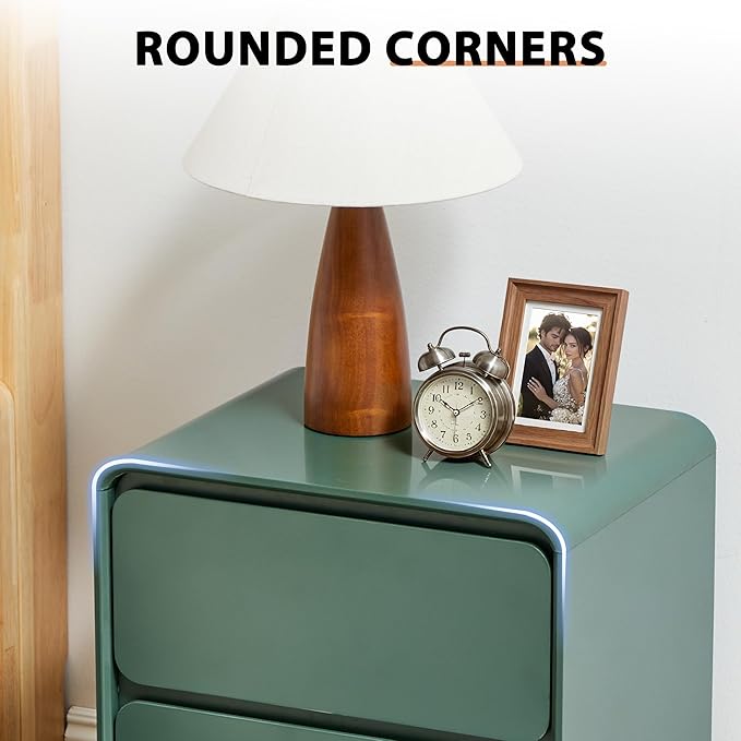 AVZEAR Modern 2 Drawer Dresser, 2 Drawer Nightstand Small Wooden Dresser Chest of Drawers, Handle Free & Curved Profile Design Sofa End Table for Living Room, Nursery, Green