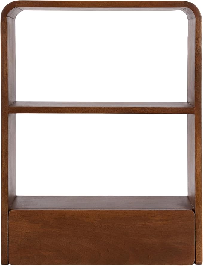 Kate and Laurel Kato Modern Wall Shelf with Drawer; 18 x 24; Walnut Brown; Decorative Over The Toilet Shelf for Use as Bathroom Storage or Living Room Display Shelf