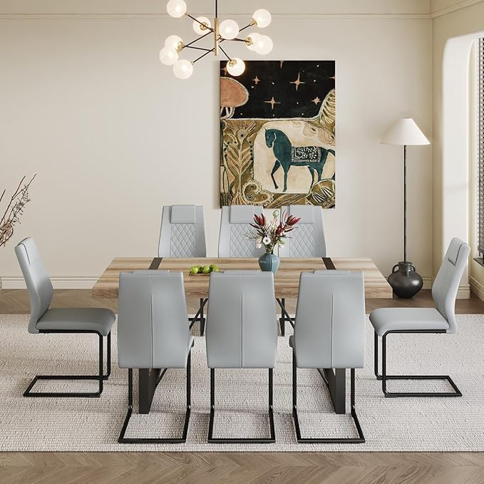9 Piece Dining Table Set,Dining Room Table Set for 8,71'' Kitchen Table and PU Leather Chairs Set of 8,8 Chair Dining Table Set for Kitchen Dining Room