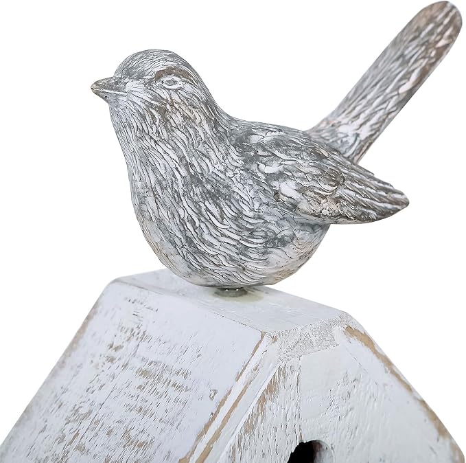 3 Pcs Birdhouse Shaped Wooden Table Decor with Bird Ornament, Rustic Farmhouse Spring Decor for Shelf Mantel Desk Decoration, Housewarming Gift, Hello Spring, Nest Together, Home Sweet Home